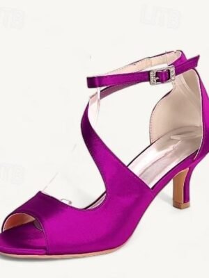 Minimalism Kitten Heel Satin Open Toe Ankle Strap Wedding Shoes - Image 17