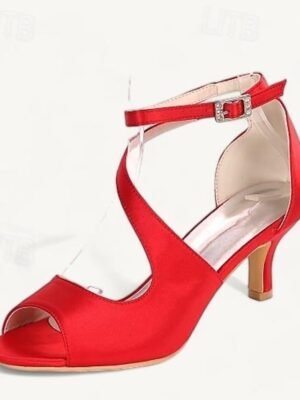 Minimalism Kitten Heel Satin Open Toe Ankle Strap Wedding Shoes - Image 18