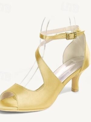 Minimalism Kitten Heel Satin Open Toe Ankle Strap Wedding Shoes - Image 19