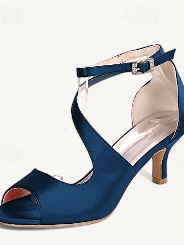 Minimalism Kitten Heel Satin Open Toe Ankle Strap Wedding Shoes - Image 2