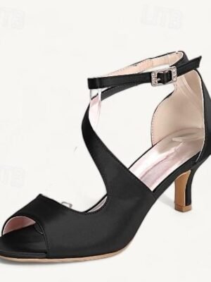 Minimalism Kitten Heel Satin Open Toe Ankle Strap Wedding Shoes - Image 3