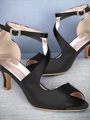 Minimalism Kitten Heel Satin Open Toe Ankle Strap Wedding Shoes - Image 4