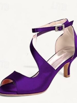 Minimalism Kitten Heel Satin Open Toe Ankle Strap Wedding Shoes - Image 5