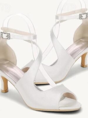 Minimalism Kitten Heel Satin Open Toe Ankle Strap Wedding Shoes - Image 6
