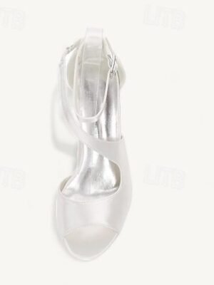 Minimalism Kitten Heel Satin Open Toe Ankle Strap Wedding Shoes - Image 7