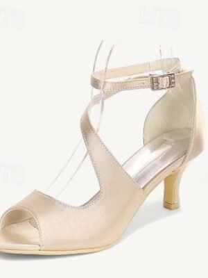 Minimalism Kitten Heel Satin Open Toe Ankle Strap Wedding Shoes - Image 9
