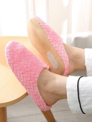 Minimalist Fluffy Solid Round Toe Flat Heel Satin Loafers - Image 3