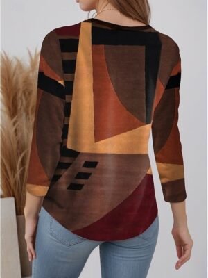 Modern Casual Geometric Crew Neck Long Sleeve Regular Top - Image 2