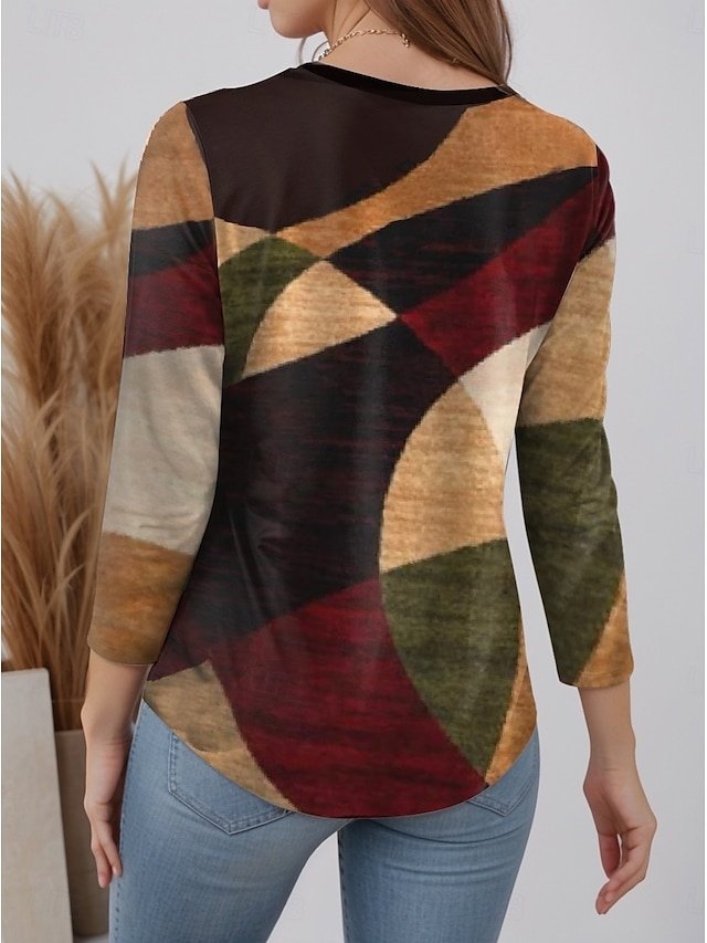 Modern Regular Geometric Crew Neck Long Sleeve Top - Image 2