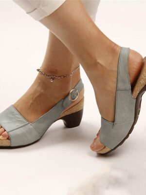 Navy Blue Slingback Wedge Open Toe Buckle Sandals - Image 10