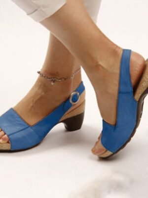 Navy Blue Slingback Wedge Open Toe Buckle Sandals - Image 11