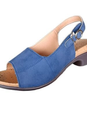 Navy Blue Slingback Wedge Open Toe Buckle Sandals - Image 2