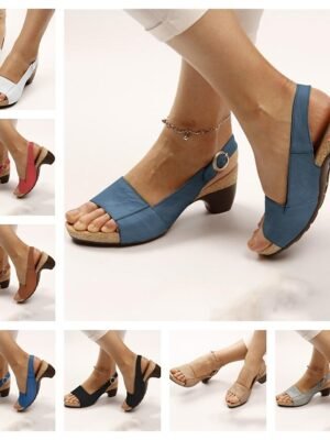 Navy Blue Slingback Wedge Open Toe Buckle Sandals - Image 3