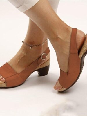 Navy Blue Slingback Wedge Open Toe Buckle Sandals - Image 7