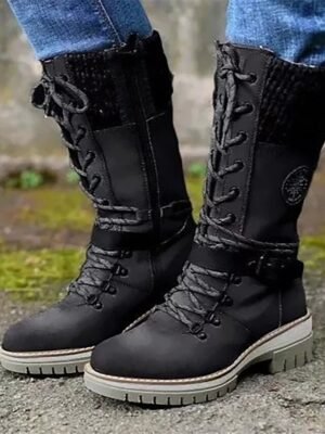 Outdoor Warm Combat Lace-Up Knit Cuff Winter Boots - Image 2