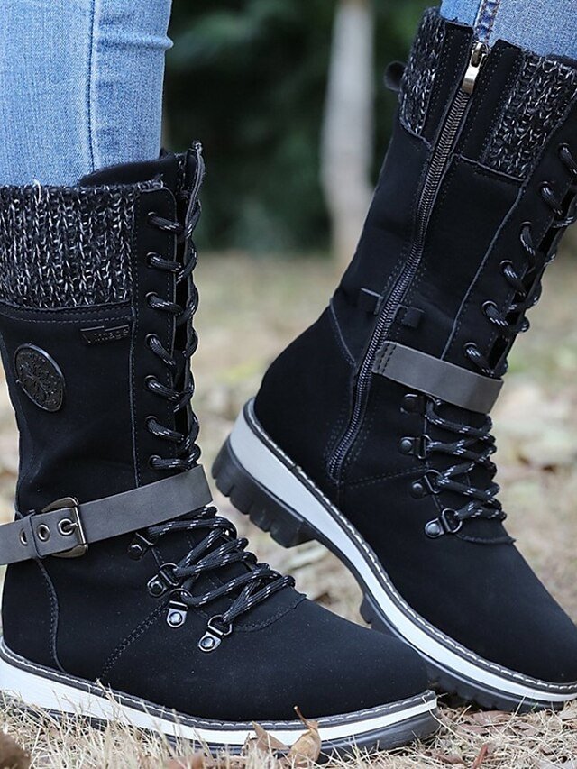 Outdoor Warm Combat Lace-Up Knit Cuff Winter Boots - Image 3