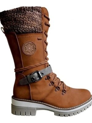 Outdoor Warm Combat Lace-Up Knit Cuff Winter Boots - Image 6