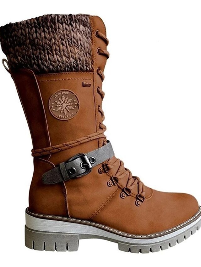 Outdoor Warm Combat Lace-Up Knit Cuff Winter Boots - Image 6