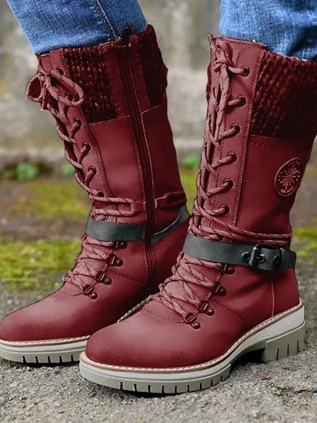 Outdoor Warm Combat Lace-Up Knit Cuff Winter Boots - Image 7