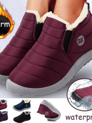 Outdoor Warm Fur Lined Slip-On Ankle Boots - Image 1