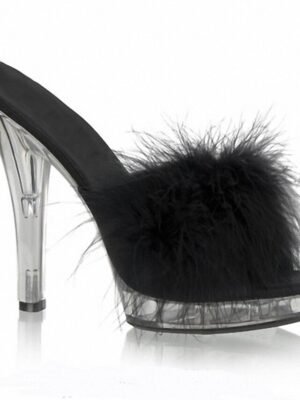 Party Clear High Heel Fluffy Faux Fur Strap Sandals - Image 10