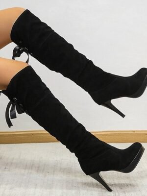 Party Fitted White Round Toe Knee-High Stiletto Boots - Image 6