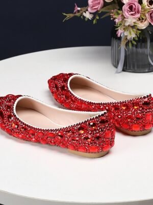 Party Rhinestone Pointed Toe Faux Leather Flat Shoes - Image 5