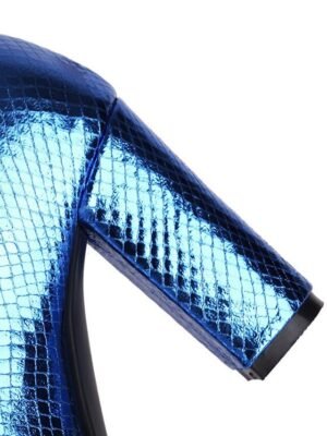 Party Slouchy Shiny Snake Print Knee-High Block Heel Boots - Image 11
