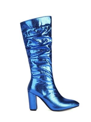 Party Slouchy Shiny Snake Print Knee-High Block Heel Boots - Image 9