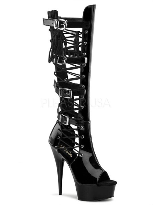 Party Stiletto Heel Solid Round Toe Knee High Boots - Image 2