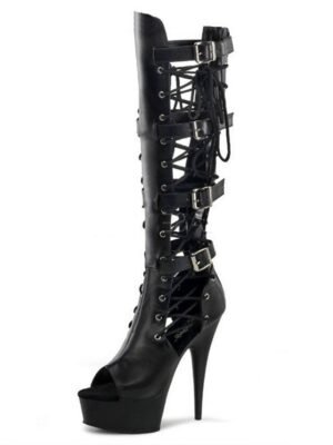 Party Stiletto Heel Solid Round Toe Knee High Boots - Image 3