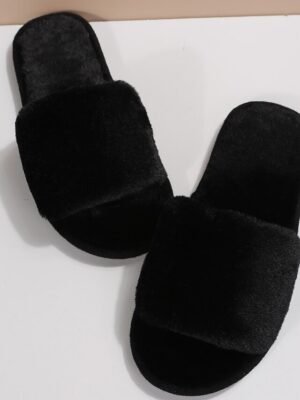Plush Fuzzy Open-Toe Soft Faux Fur Winter Slippers - Image 10