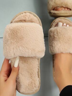 Plush Fuzzy Open-Toe Soft Faux Fur Winter Slippers - Image 12