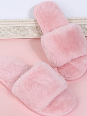 Plush Fuzzy Open-Toe Soft Faux Fur Winter Slippers - Image 24