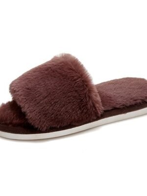 Plush Fuzzy Open-Toe Soft Faux Fur Winter Slippers - Image 26