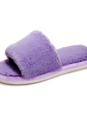 Plush Fuzzy Open-Toe Soft Faux Fur Winter Slippers - Image 29