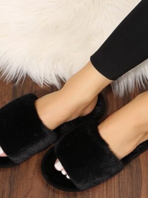 Plush Fuzzy Open-Toe Soft Faux Fur Winter Slippers - Image 8