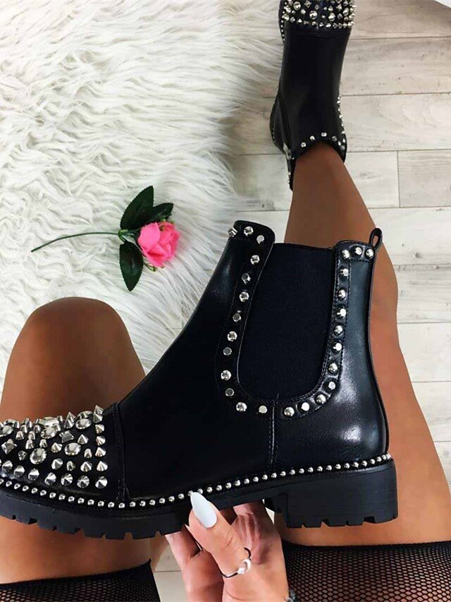 Punk Chunky Studded Round Toe Ankle Chelsea Boots - Image 1