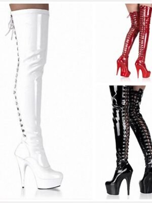 Punk High Platform Lace-Up Round Toe Glossy Boots - Image 12