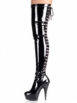 Punk High Platform Lace-Up Round Toe Glossy Boots - Image 2