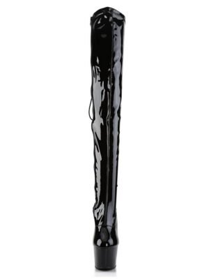 Punk High Platform Lace-Up Round Toe Glossy Boots - Image 7