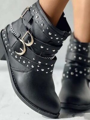 Punk Rock Studded Ankle Buckle Motorcycle Boots - Image 13