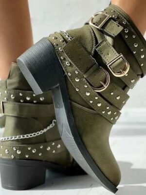 Punk Rock Studded Ankle Buckle Motorcycle Boots - Image 9