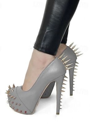 Punk Rock Studded Stiletto Platform High Heels - Image 10