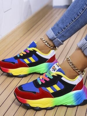Rainbow Chunky Lace-Up Mesh Sneakers - Image 1