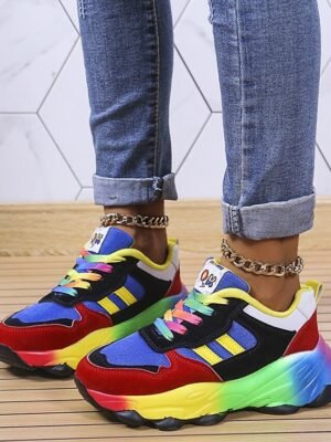 Rainbow Chunky Lace-Up Mesh Sneakers - Image 2