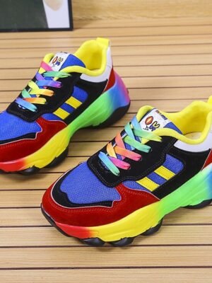 Rainbow Chunky Lace-Up Mesh Sneakers - Image 3