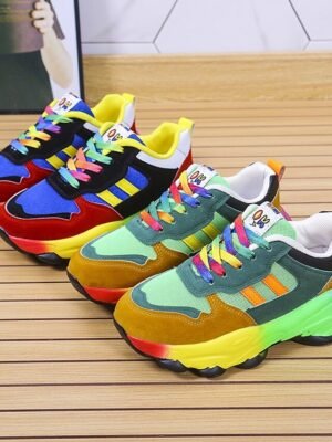 Rainbow Chunky Lace-Up Mesh Sneakers - Image 4