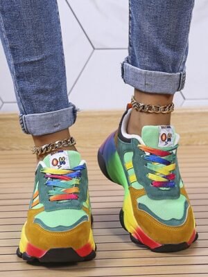 Rainbow Chunky Lace-Up Mesh Sneakers - Image 5
