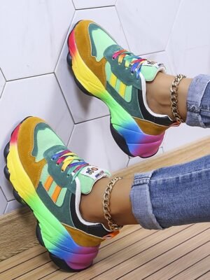 Rainbow Chunky Lace-Up Mesh Sneakers - Image 6